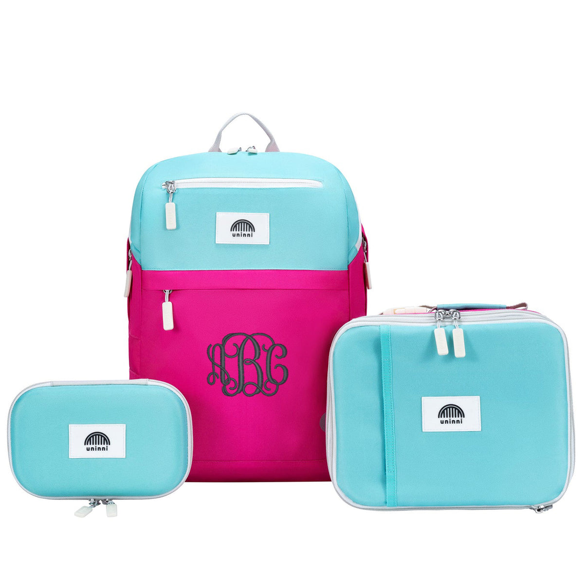 Pink Colorblock Personalized Backpack Lunch Box and Pencil Case Set Everfan