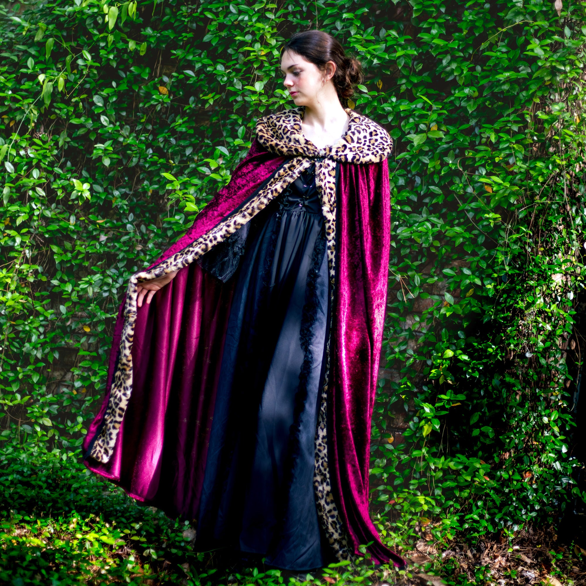 Medieval Royal King Queen Cloak Cape with Sherpa Trim and Metal Clasp