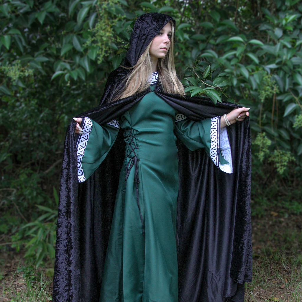 Black Hooded Cloak, Medieval Cape with Hood