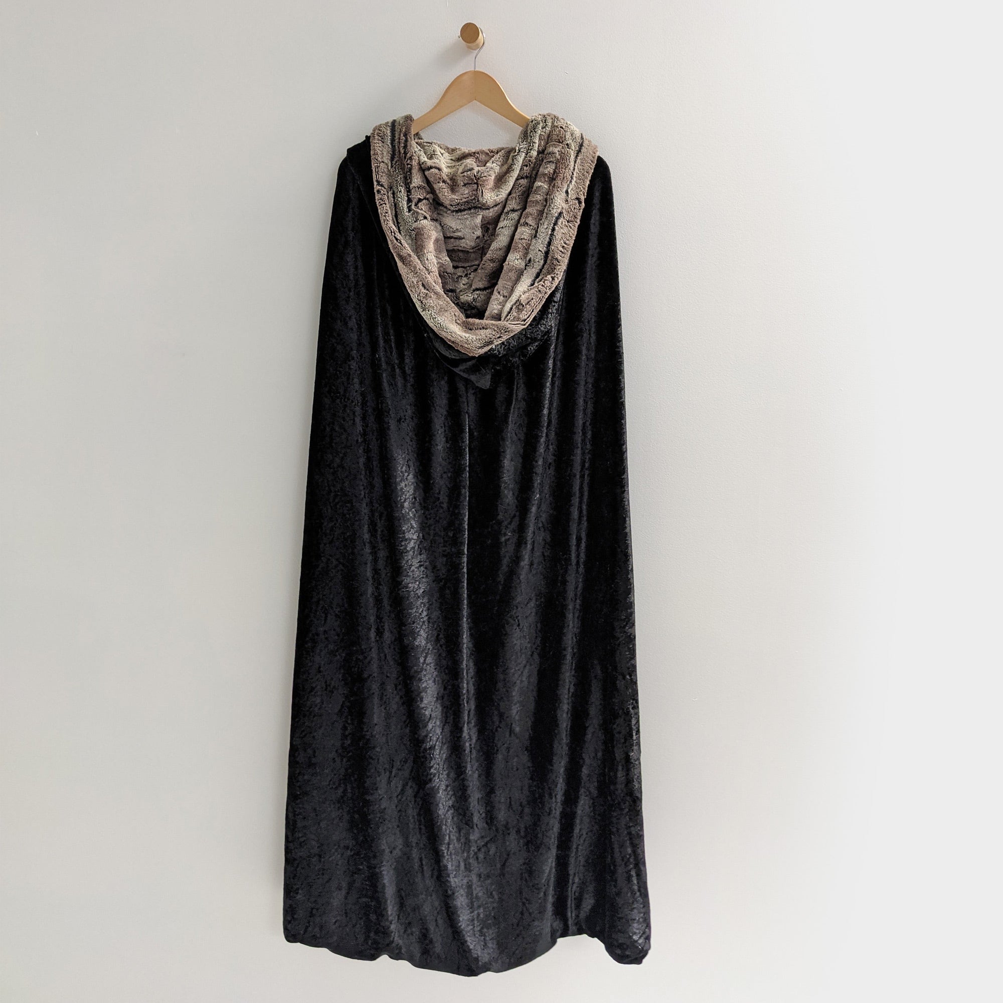 Black Faux Fox Fur Hooded Cloak Medieval