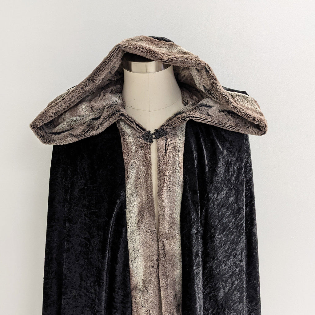 Black Faux Fox Fur Hooded Cloak Medieval
