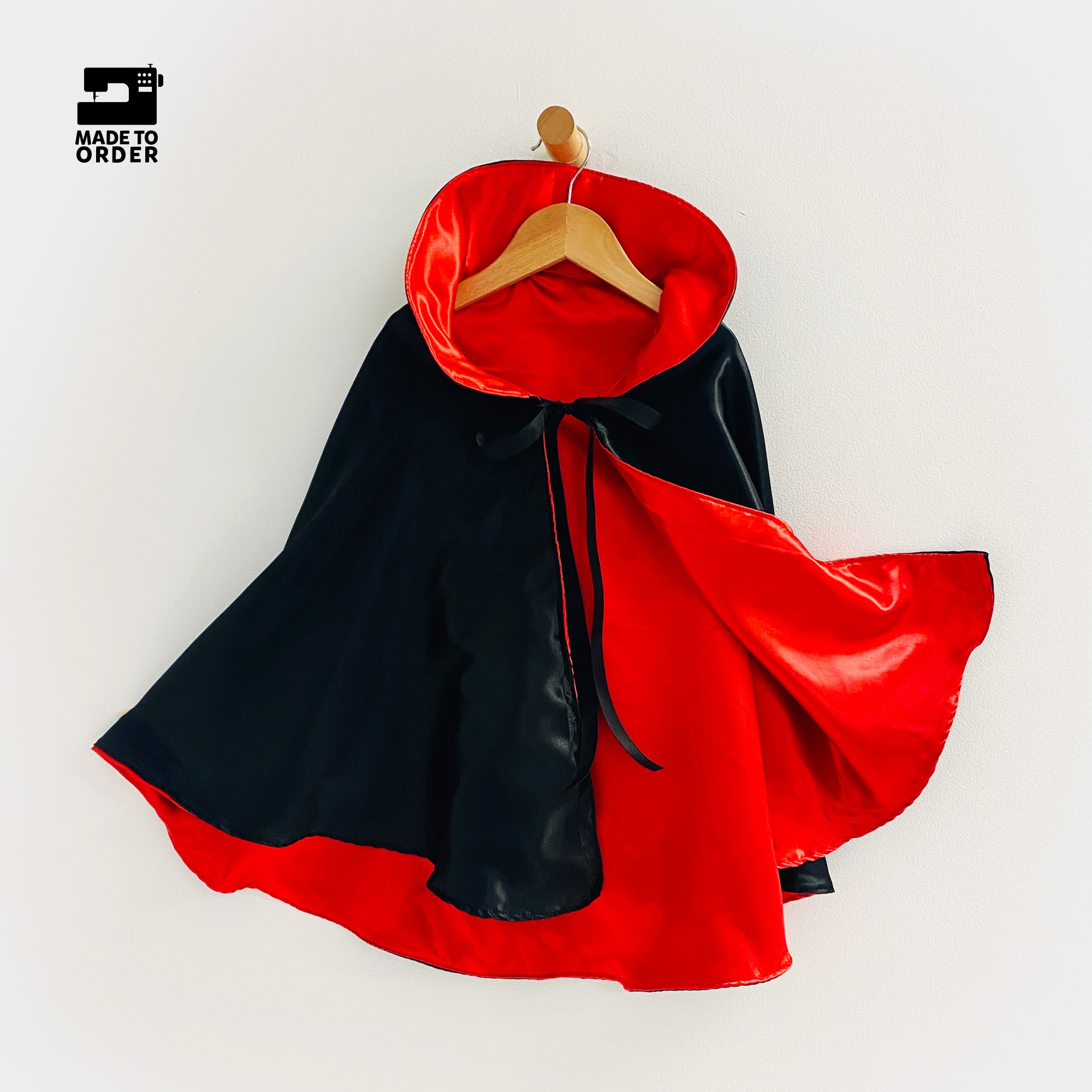 Black Red Magician Cape Magic Wizard Sorcerer Satin Costume Cloak with collar
