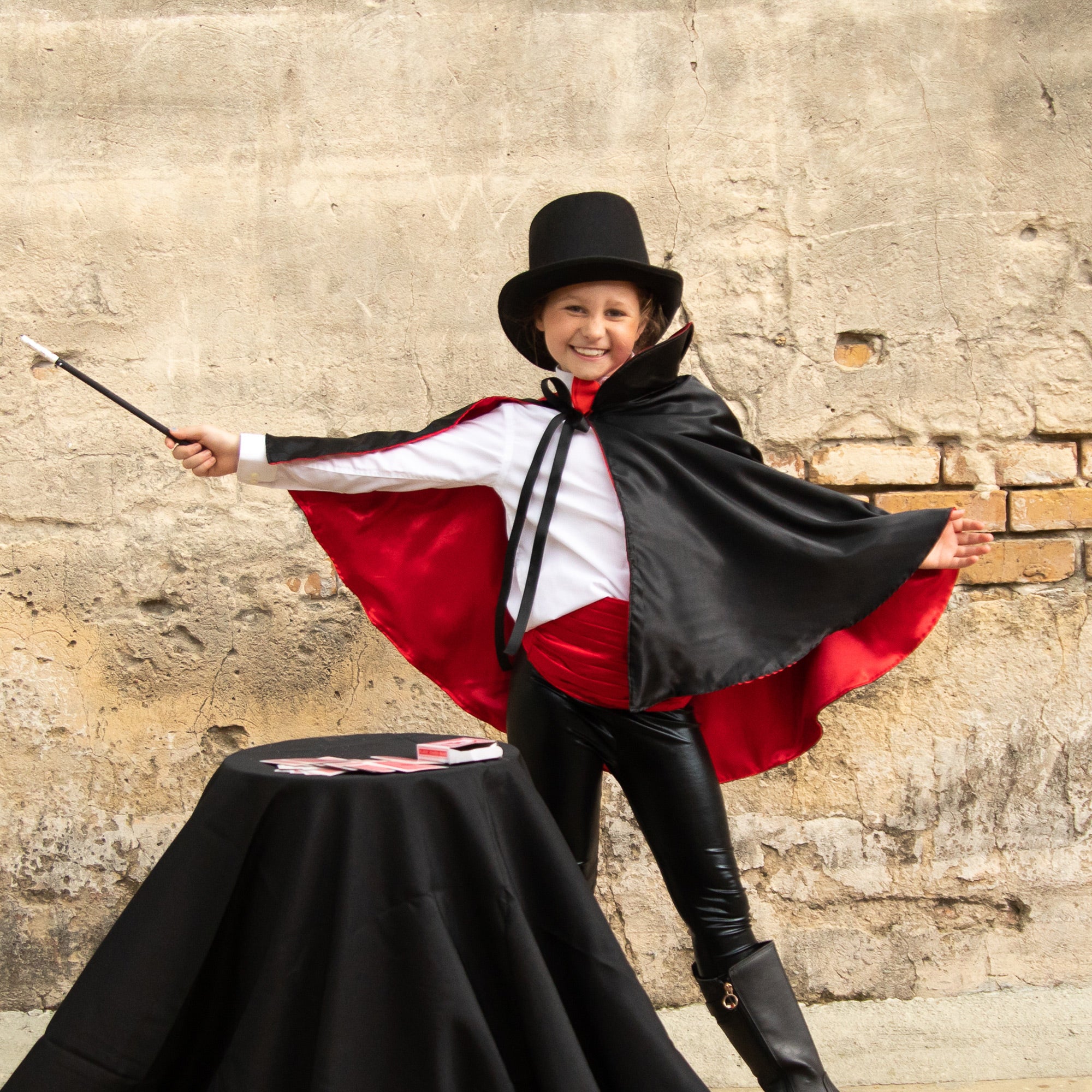 Black Red Magician Cape Magic Wizard Sorcerer Satin Costume Cloak with collar