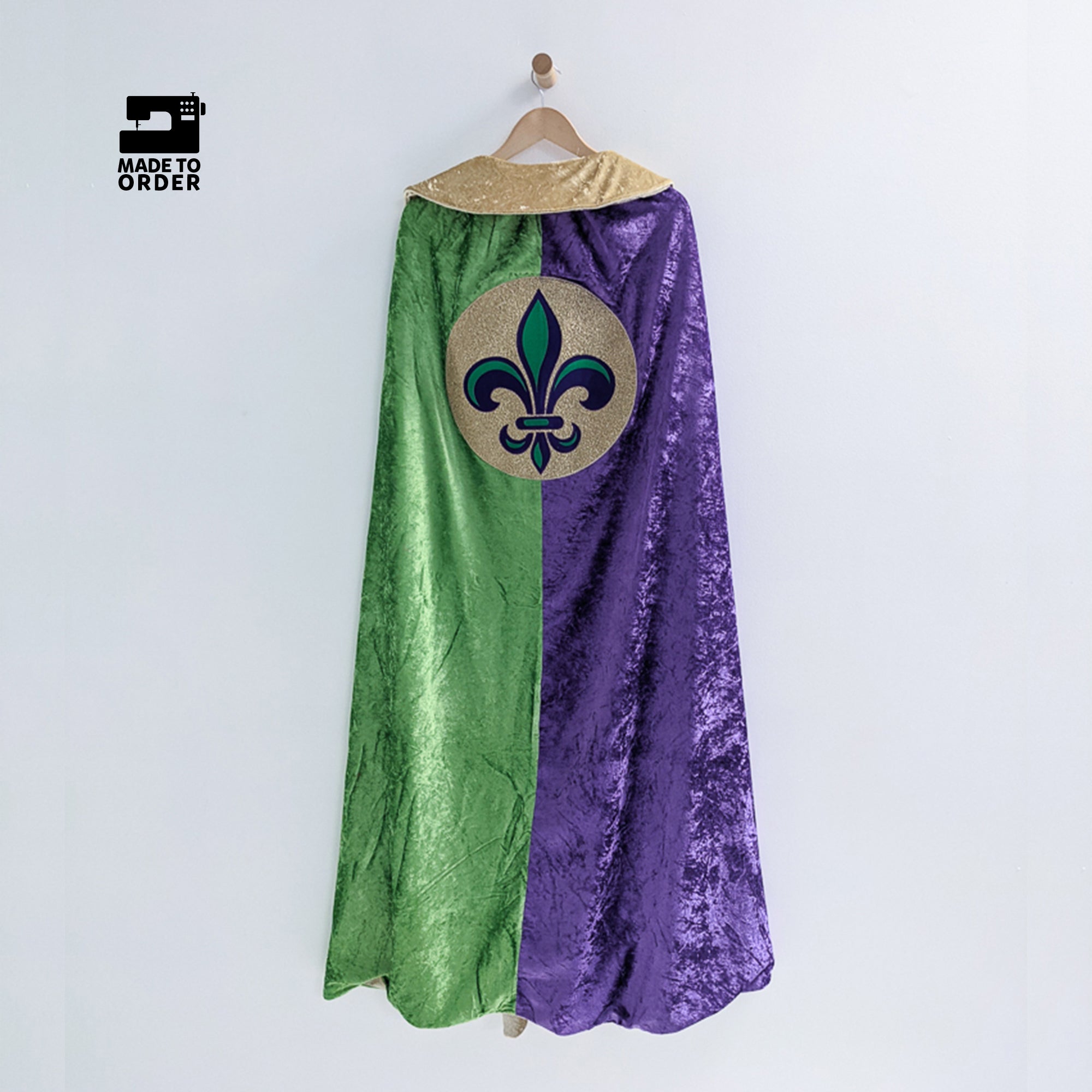 mardi gras cloak purple green gold fleur de lis new orleans parade fat tuesday