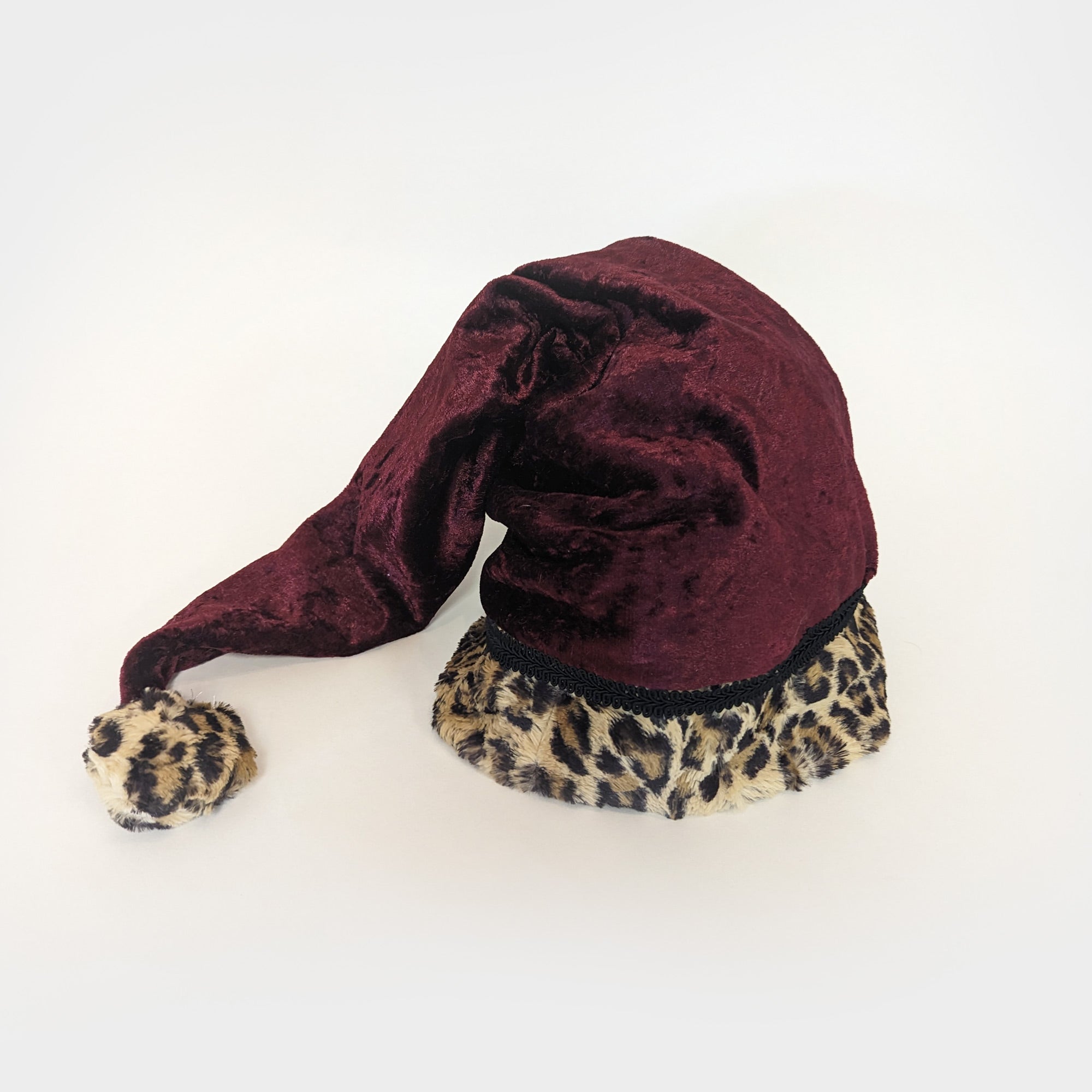 deluxe long velour santa hat animal print trim
