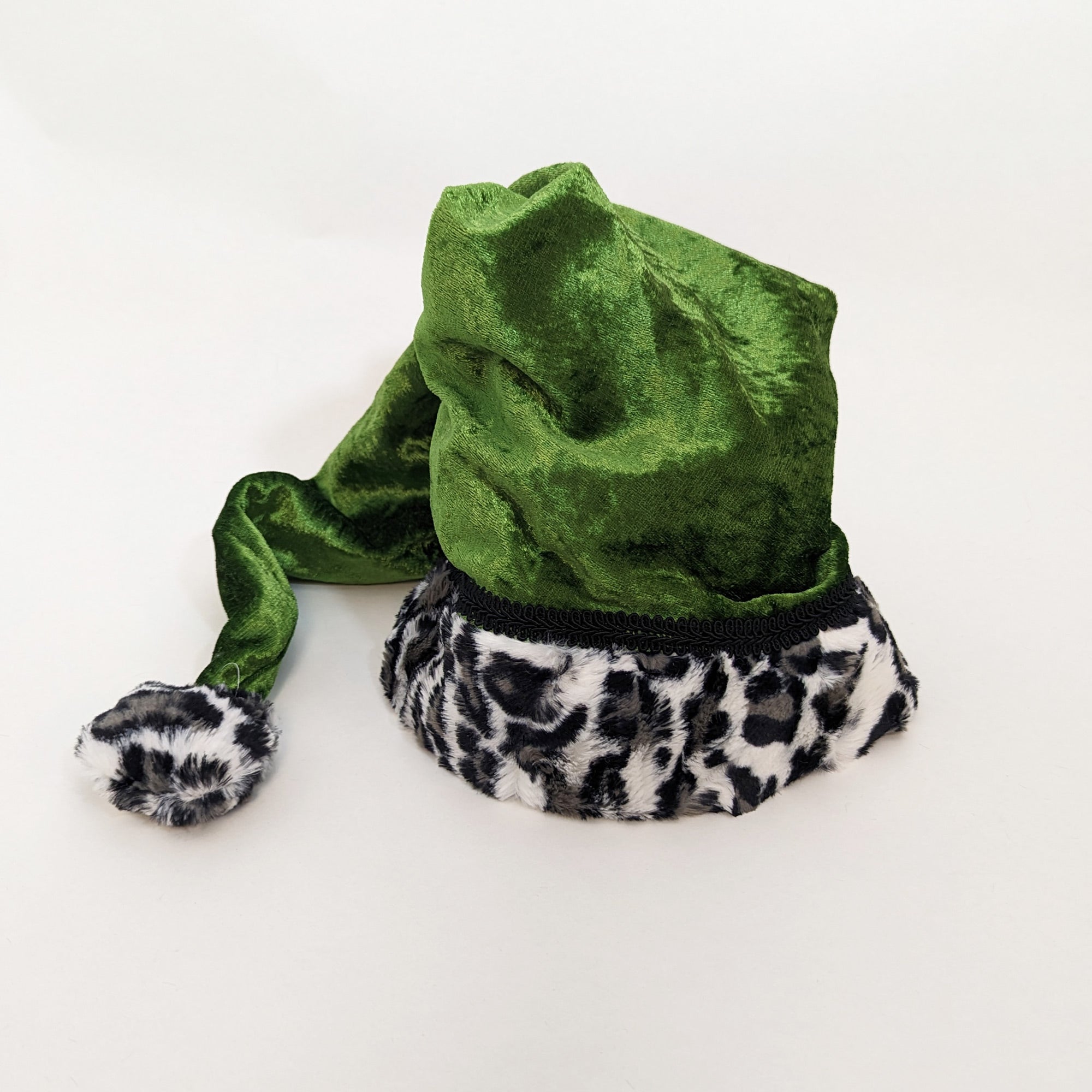 deluxe long velour santa hat animal print trim