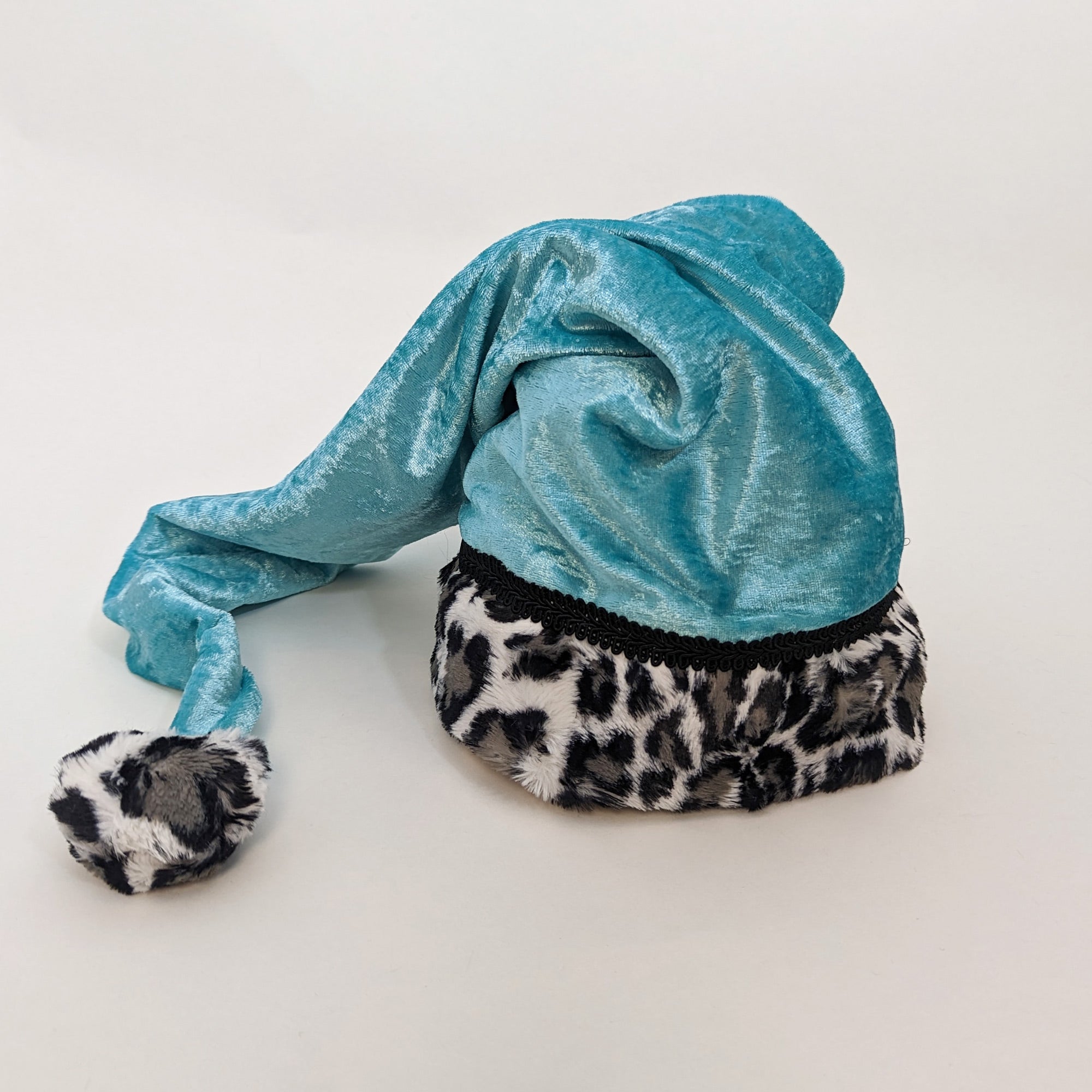 deluxe long velour santa hat animal print trim