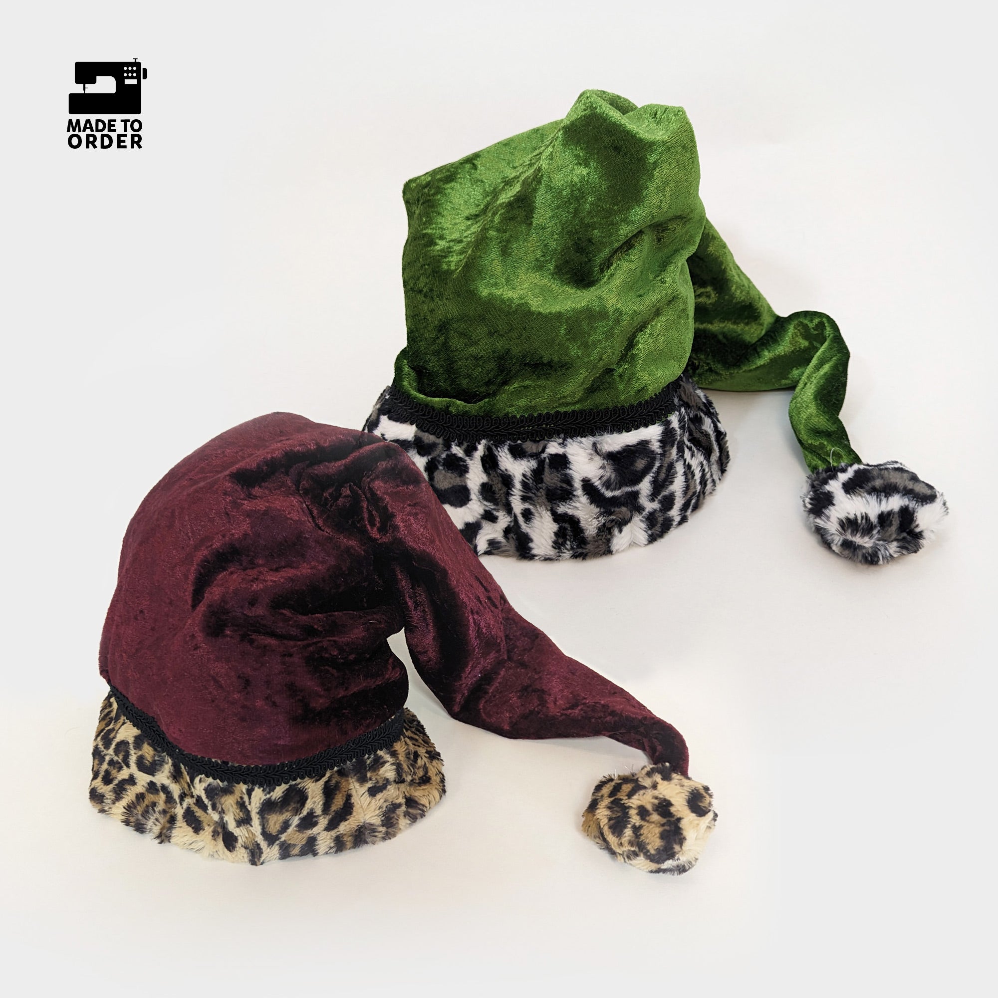 deluxe long velour santa hat animal print trim