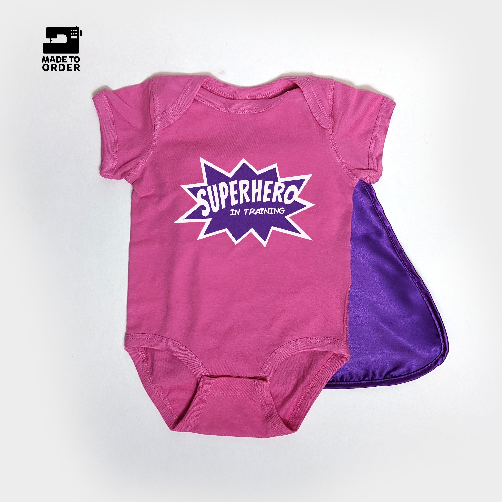 everfan baby snapsuit onesie superhero in training cape magenta