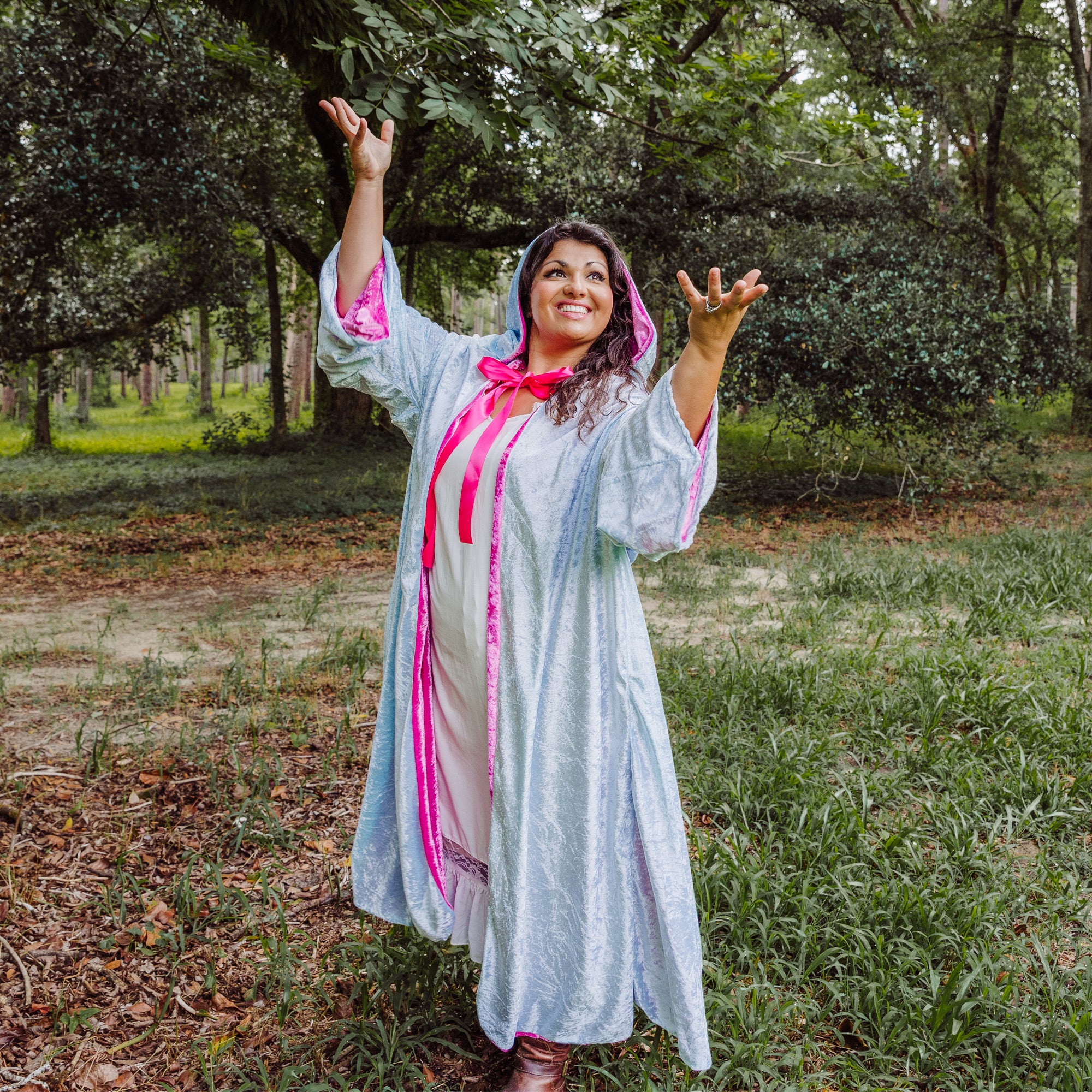 Fairy Godmother Hooded Cloak Sleeves Hood Light Blue Pink Magenta Character Halloween Costume