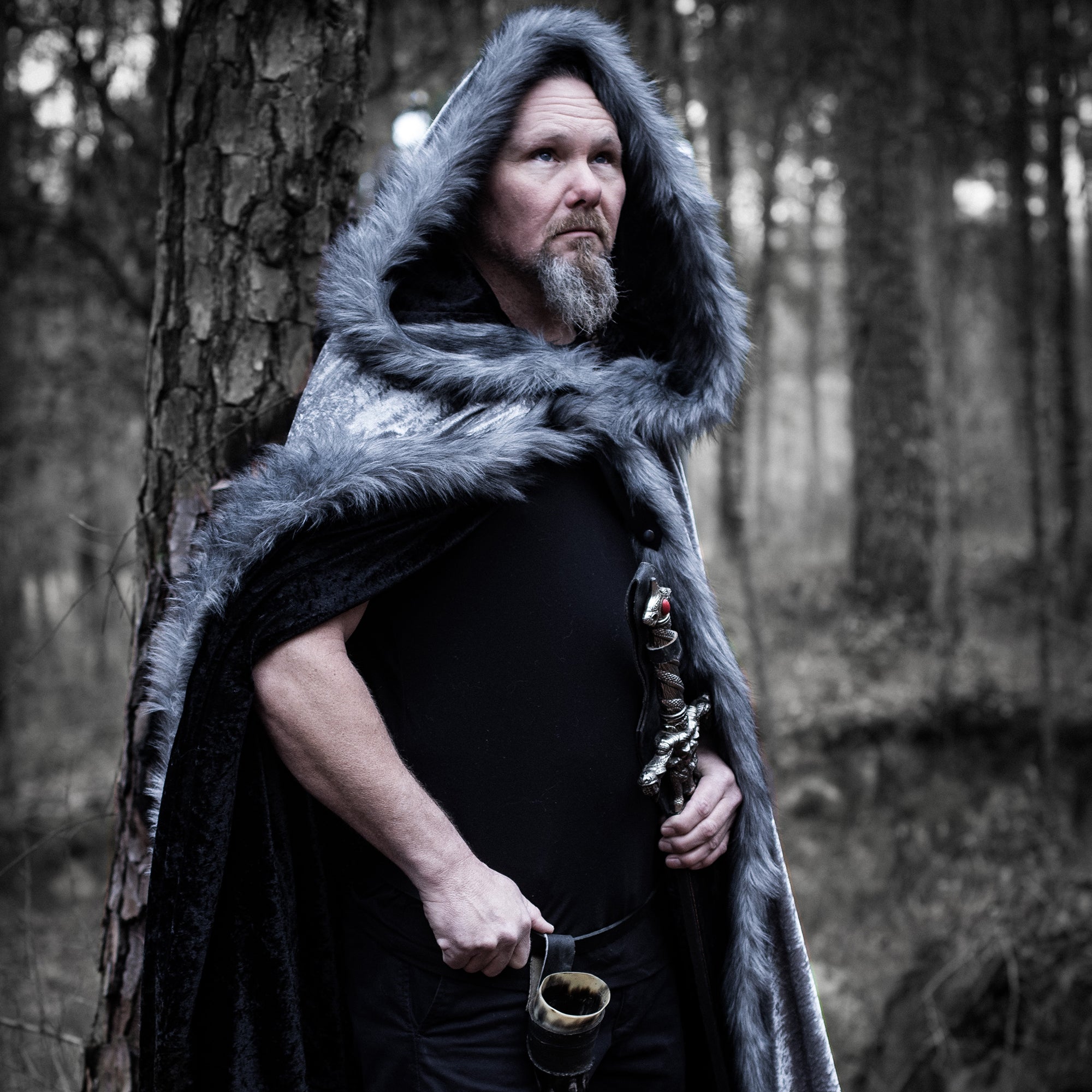 Medieval Cloak Faux Fur Trim Knight Gladiator Leather Straps Game of Thrones Cosplay LARP