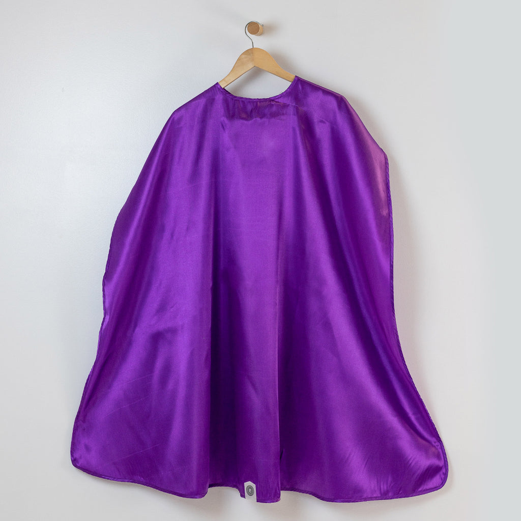 Purple Kid and Adult Superhero Cape, Satin Super Hero Costume