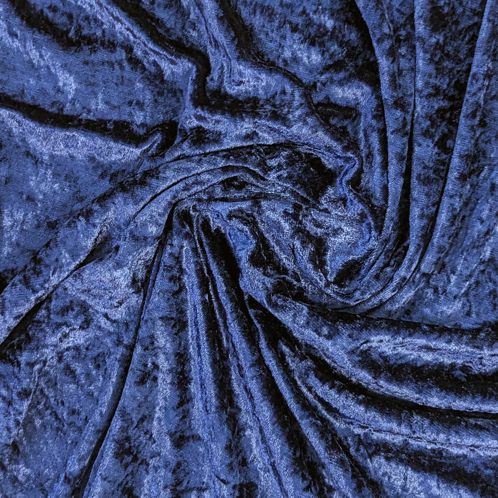 Navy Blue Polyester Crushed Velour Fabric by the Yard