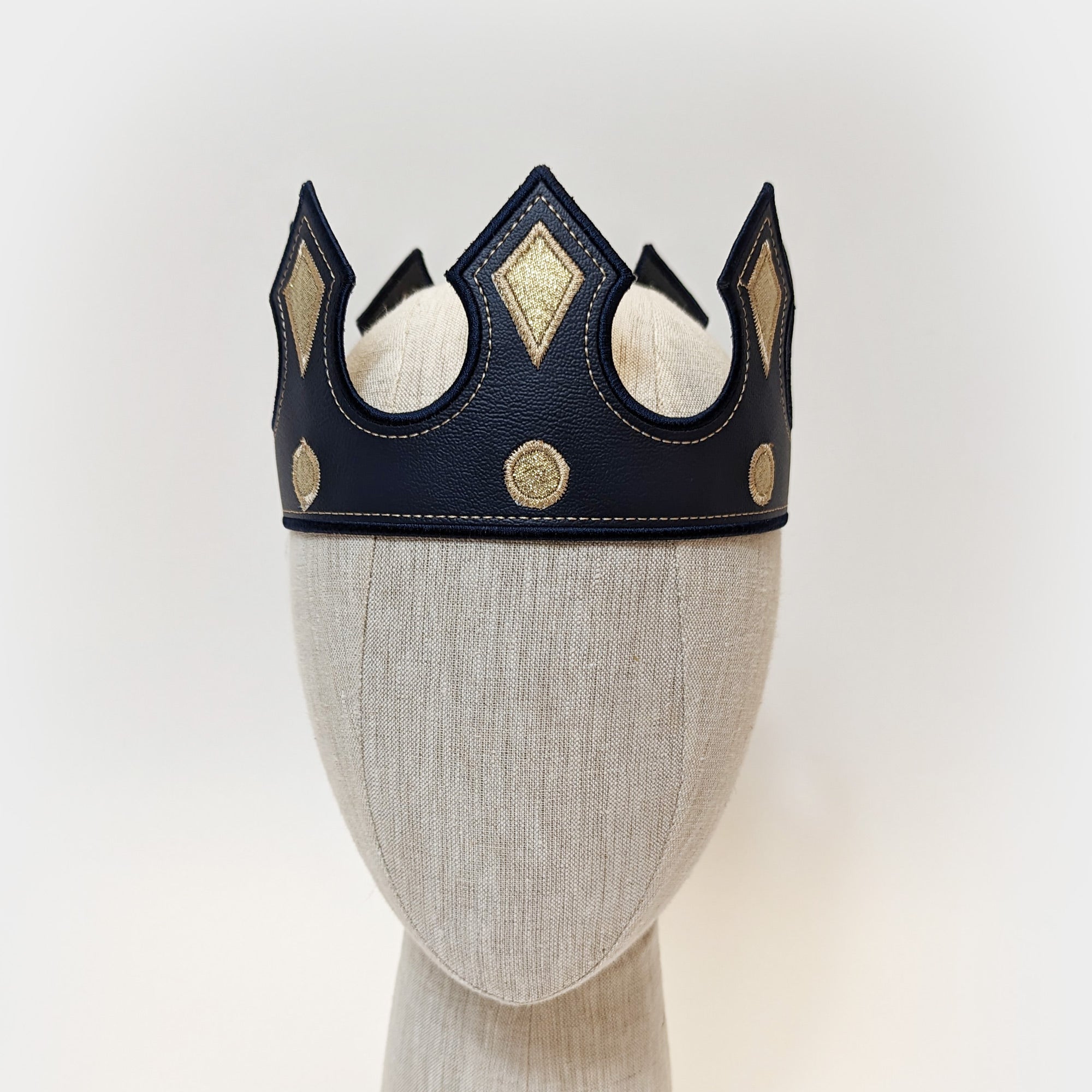 Navy Blue Medieval King Prince Leather Crown Jewels Viking Renaissance Royal Vinyl Leather