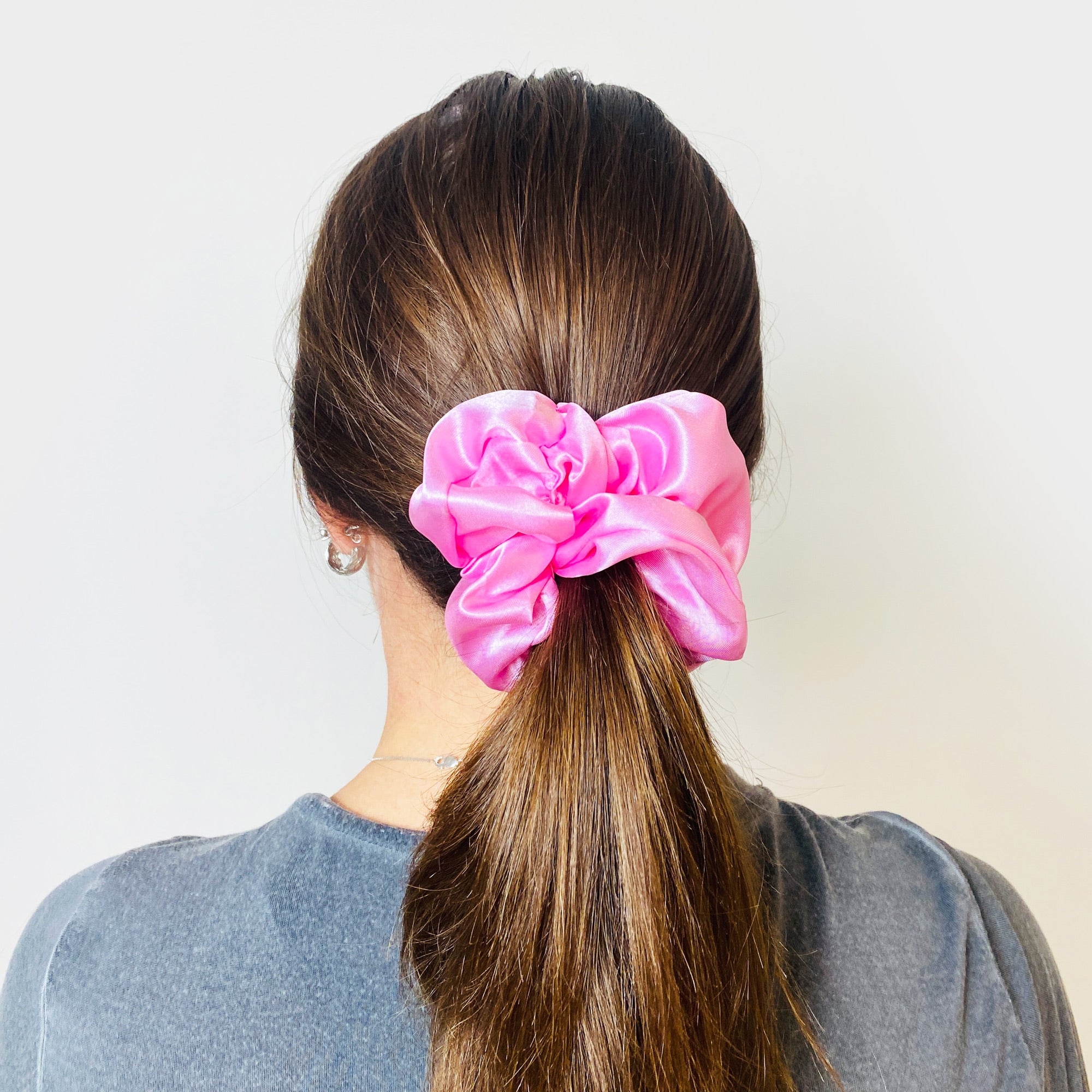 Pink Satin Scrunchy Hair Tie