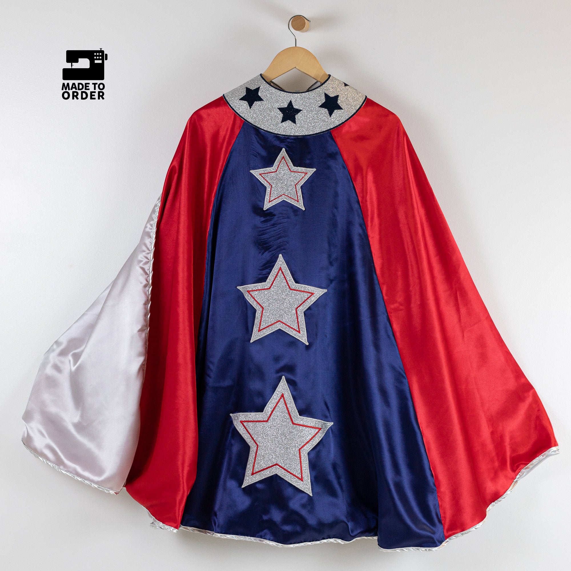 Patriotic Superhero Cape 4th of July Red White Blue Stars USA America