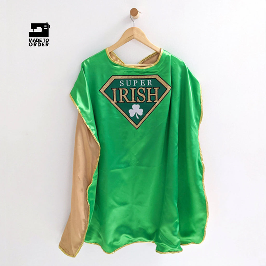 St Patrick's Day Super Irish Green Gold Shamrock Superhero Cape