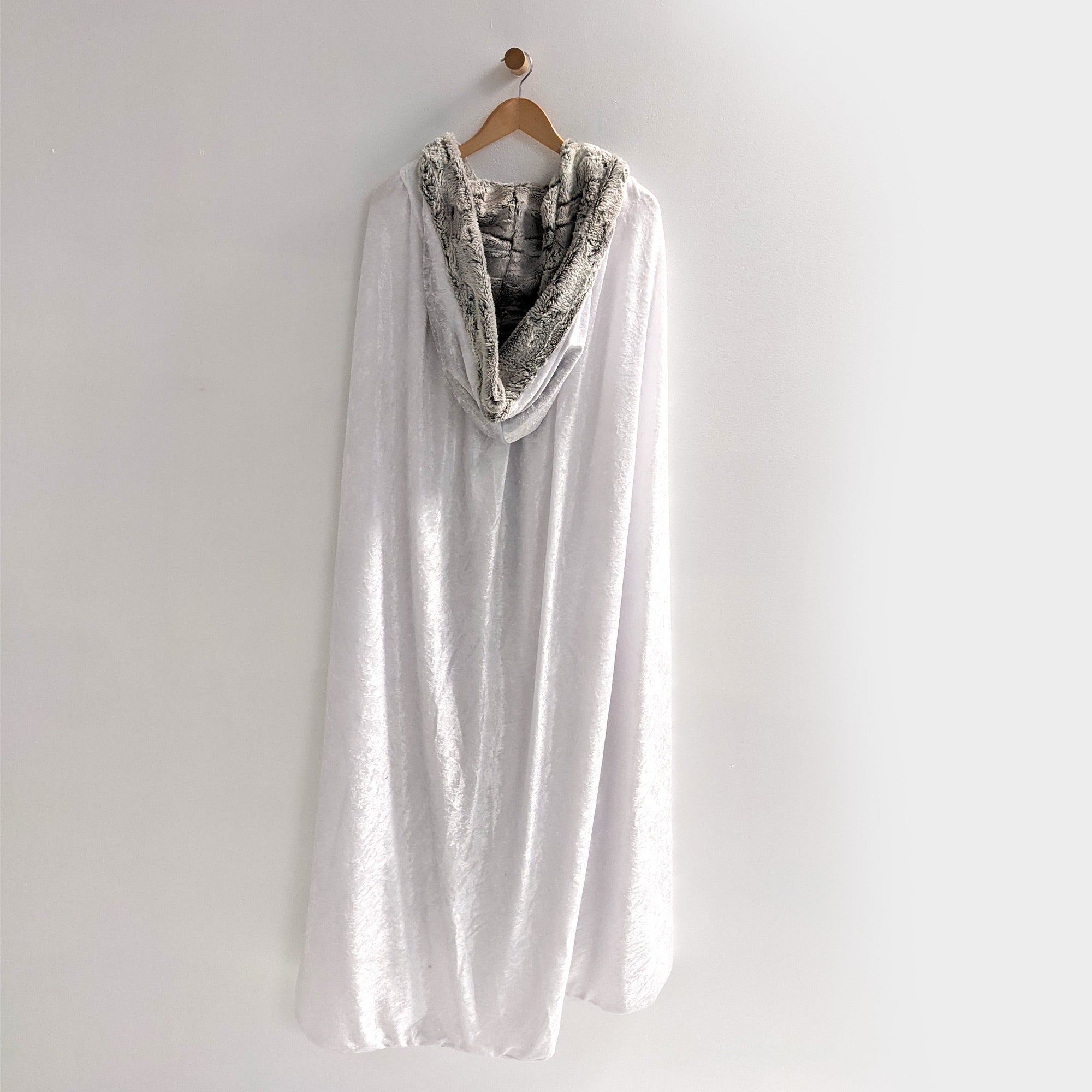 White Faux Fox Fur Hooded Cloak Medieval