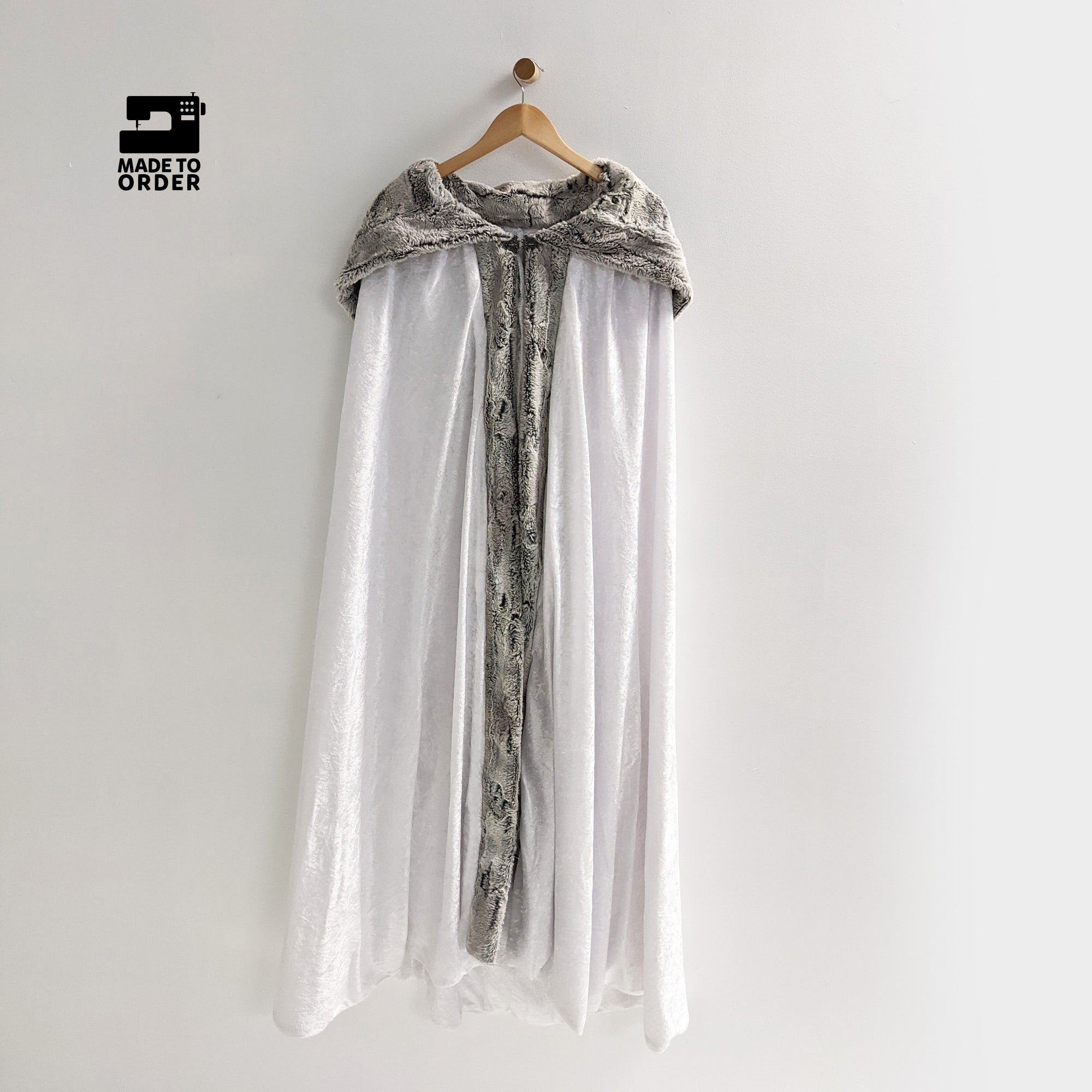 White Faux Fox Fur Hooded Cloak Medieval