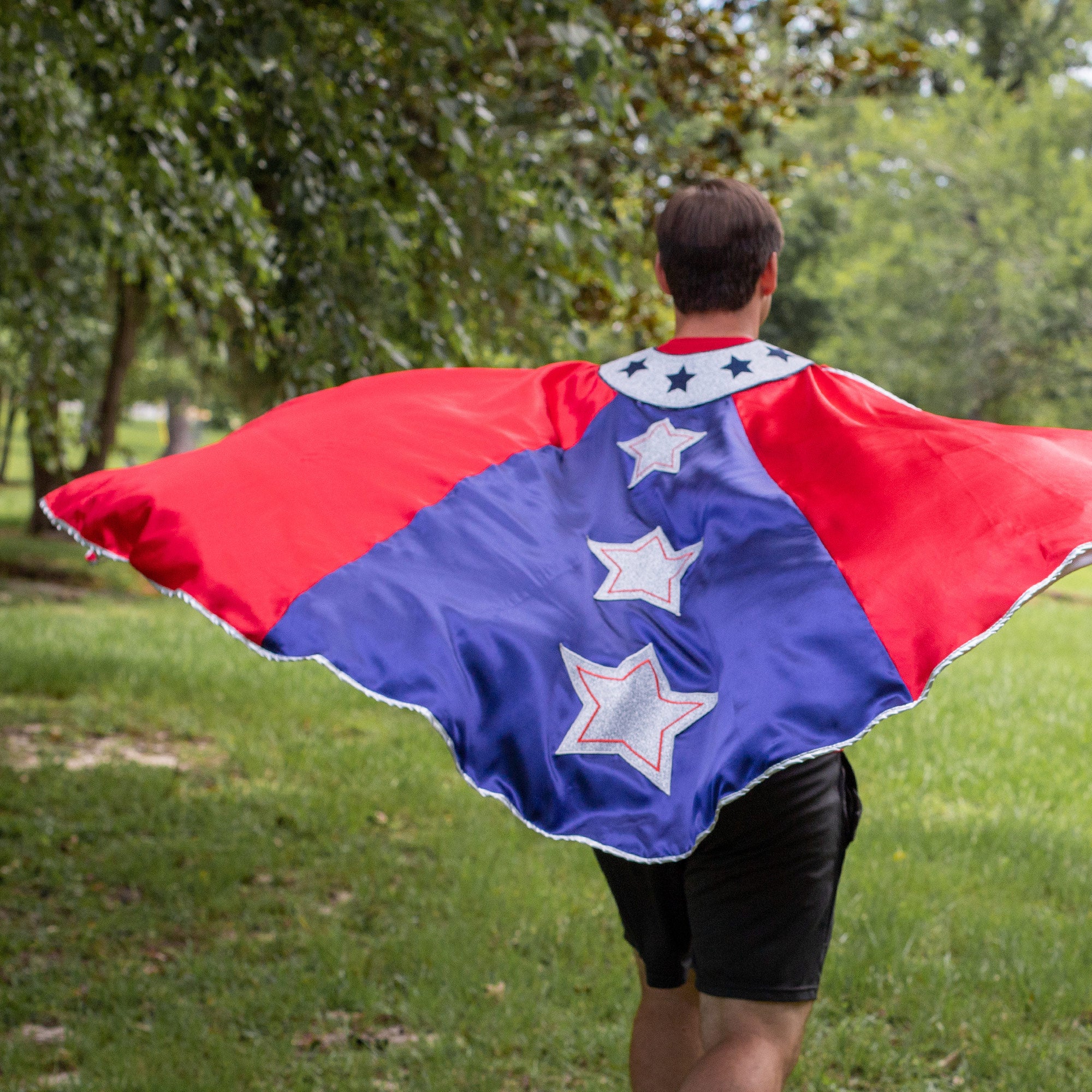 Patriotic Superhero Cape 4th of July Red White Blue Stars USA America