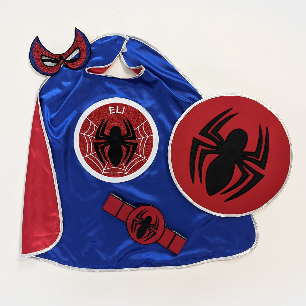 spiderman spider man costume set superhero cape shield belt eye mask halloween gift birthday personalized