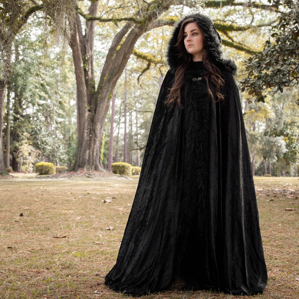 wonder woman hooded cloak black faux fur medieval