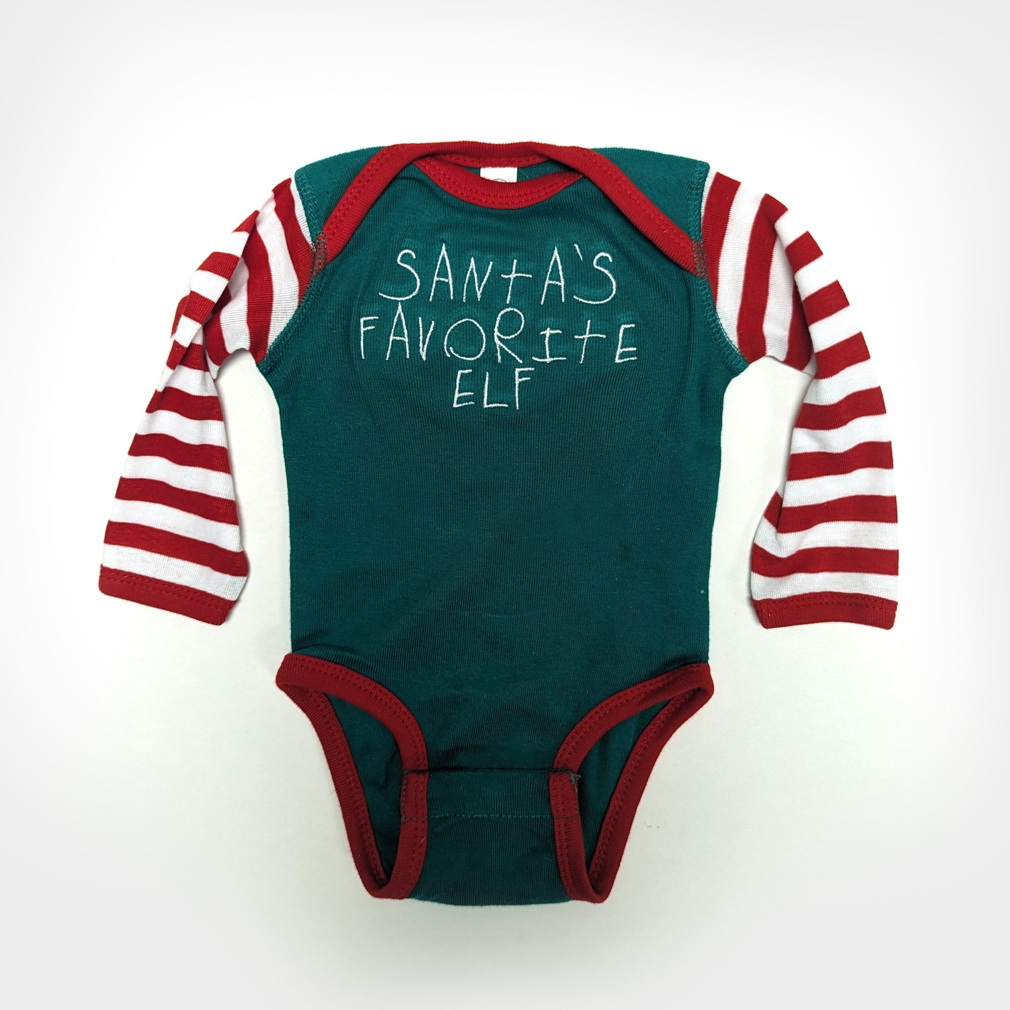 Santa's Favorite Elf Baby Onesie Bodysuit Green and Red