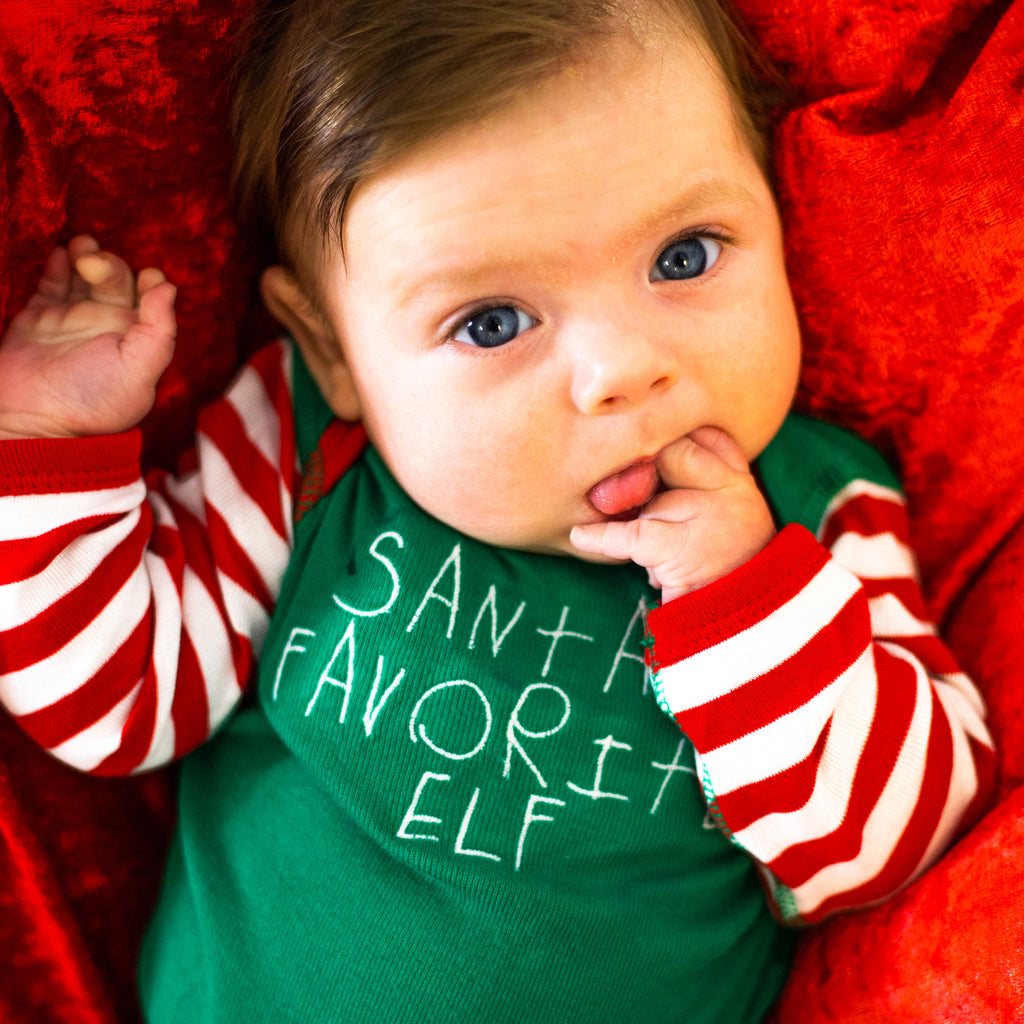 Santa's Favorite Elf Baby Onesie Bodysuit Green and Red