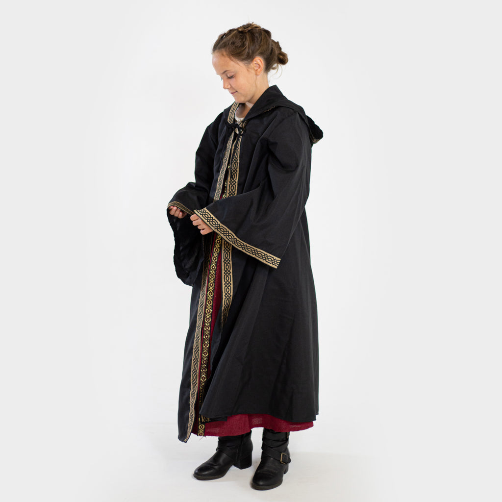 medieval celtic robe hooded jacquard trim sleeves Wizard Warlock Fantasy Renaissance costume cosplay LARP