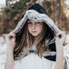 Faux Fox Fur Hooded Cloak - Black Cloak with Pewter Fur | Medieval, Barbarian, Viking, Renaissance Costume Cape for Cosplay and LARP