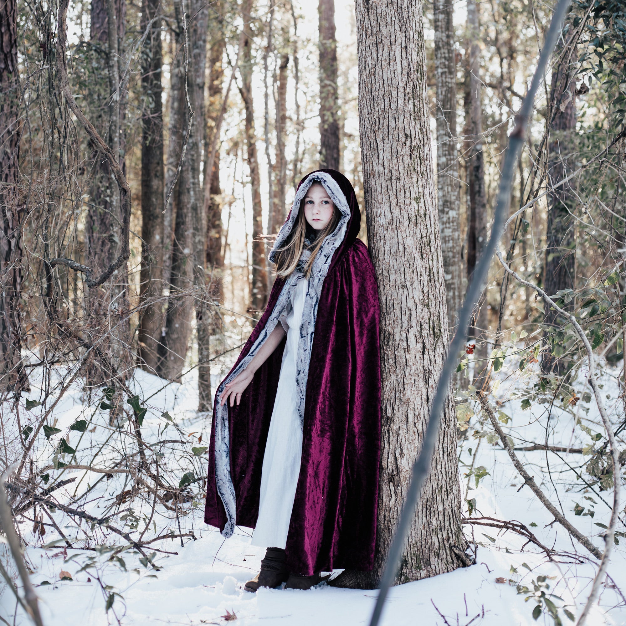 Faux Fox Fur Trimmed Hooded Cloak