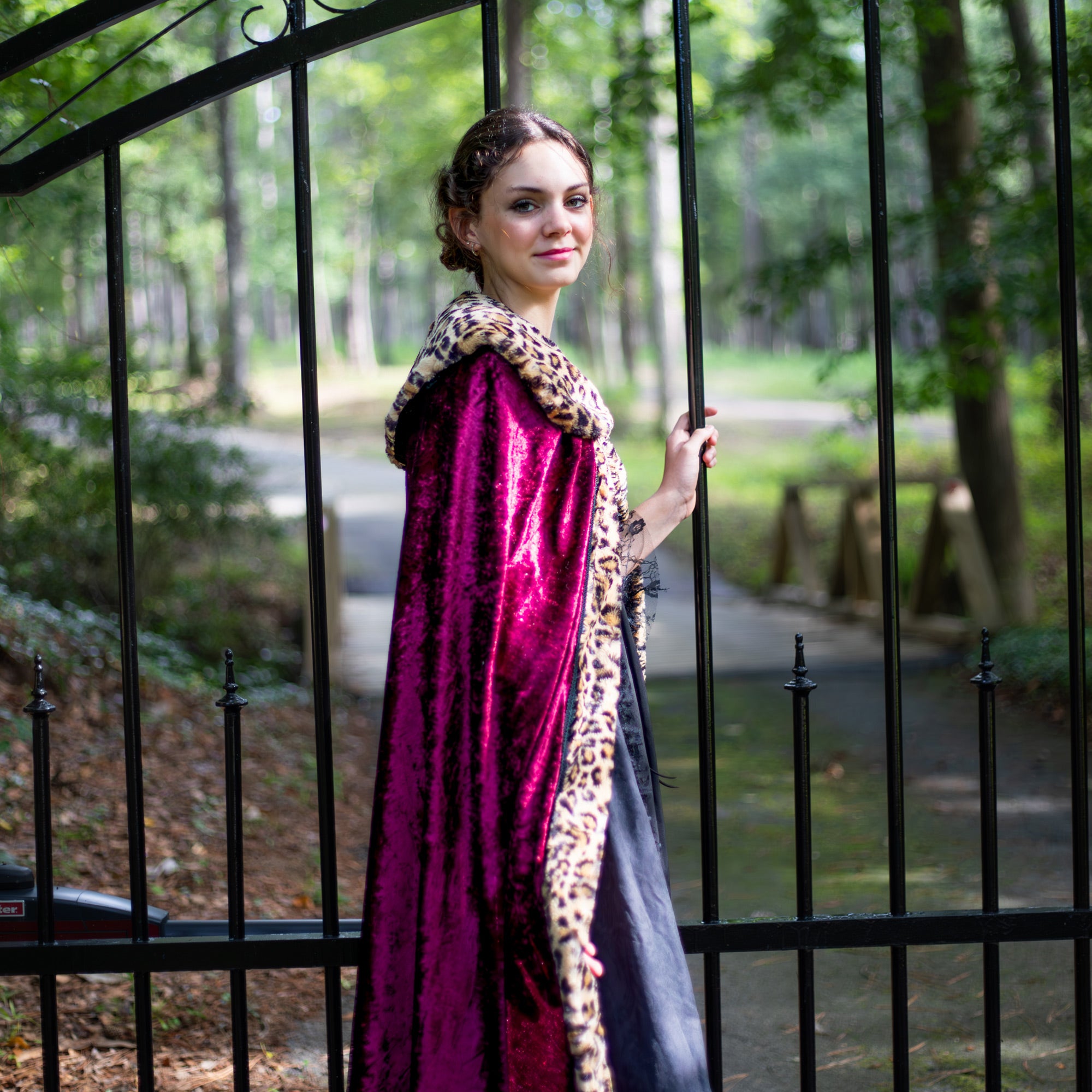 Medieval Royal King Queen Cloak Cape with Sherpa Trim and Metal Clasp