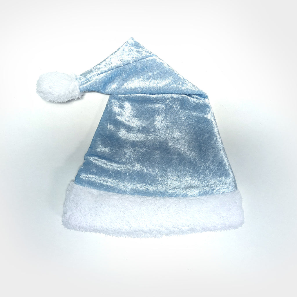 santa hat light blue crushed velvet velour christmas holiday