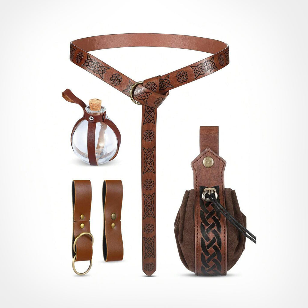 Renaissance Belt Halloween Medieval Viking Belt Potion Bottles Faux Leather Belt Pouch Skirt Hikes Mug Holder Harness