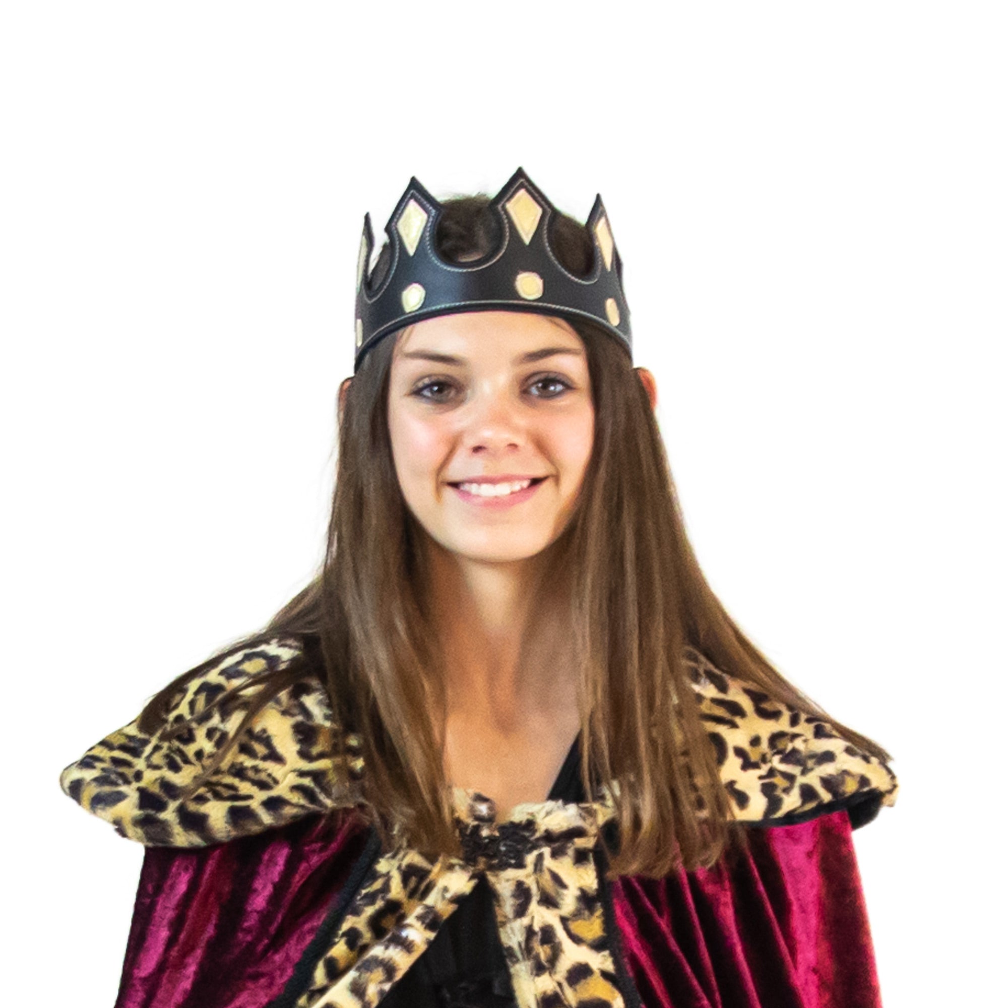 Royal King Queen Leather Crown with metallic gold jewels