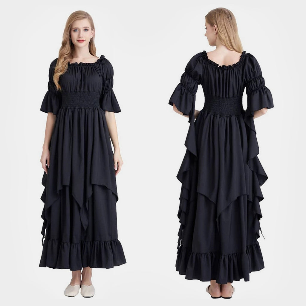 medieval long sleeve ruffle hem dress renaissance 