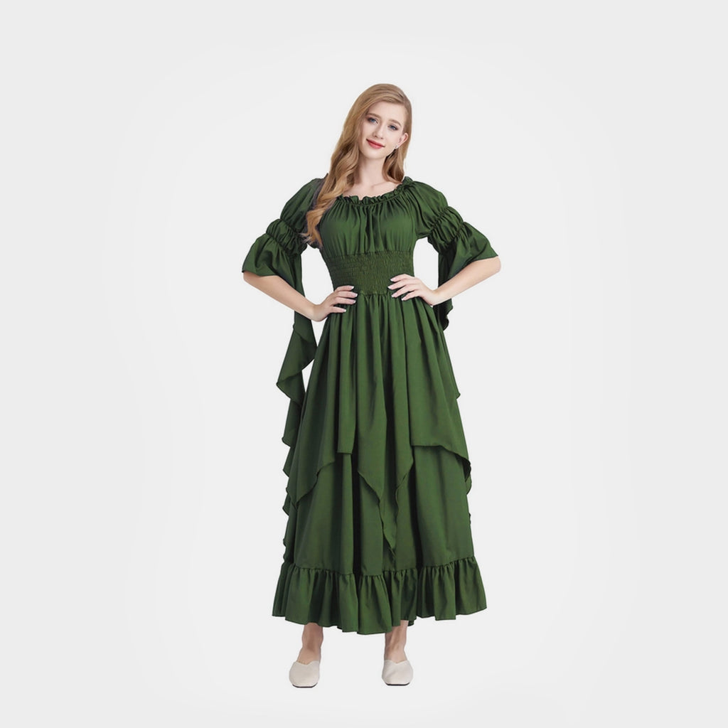 medieval long sleeve ruffle hem dress renaissance 