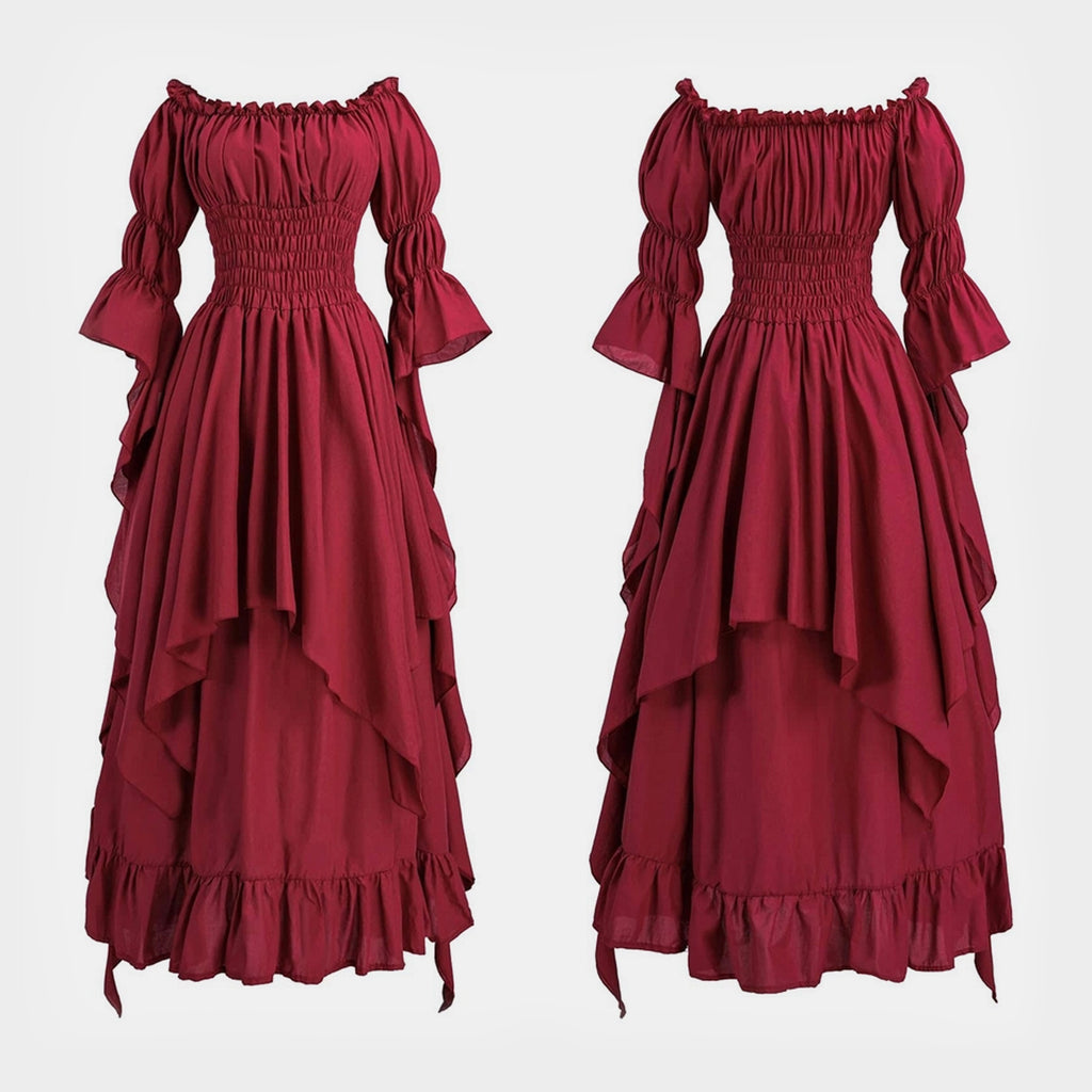 medieval long sleeve ruffle hem dress renaissance 