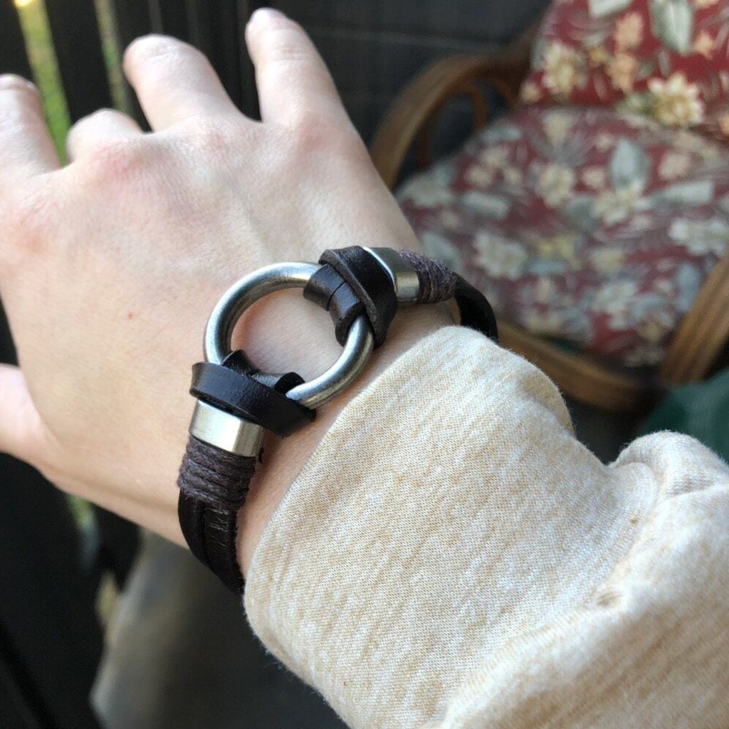 Vintage Medieval Nordic Viking Bracelet, Brown Leather Bracelet,Legendary Medieval Ring Bracelet Men Jewelry