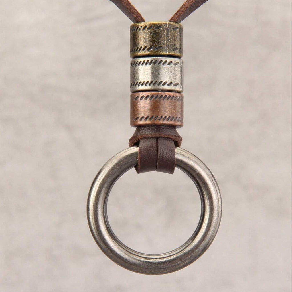 Vintage Medieval Nordic Viking Pendants Necklaces, Brown Leather Necklace For Best Friend ,Legendary Medieval Gold Round Pendant Men Jewelry