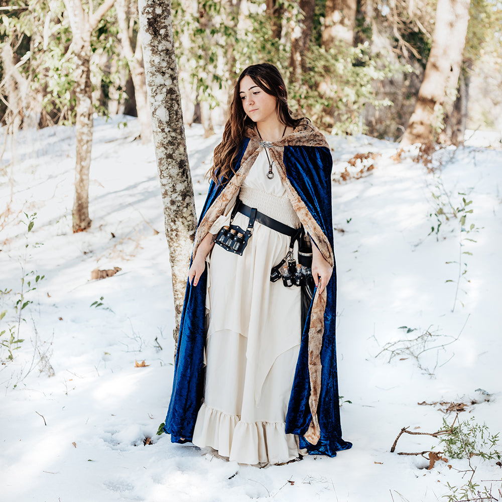 Faux Fox Fur Trimmed Hooded Cloak