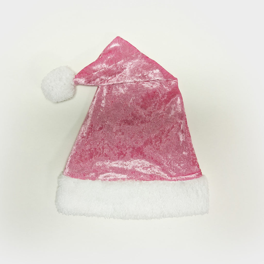 santa hat pink crushed velvet velour christmas holiday