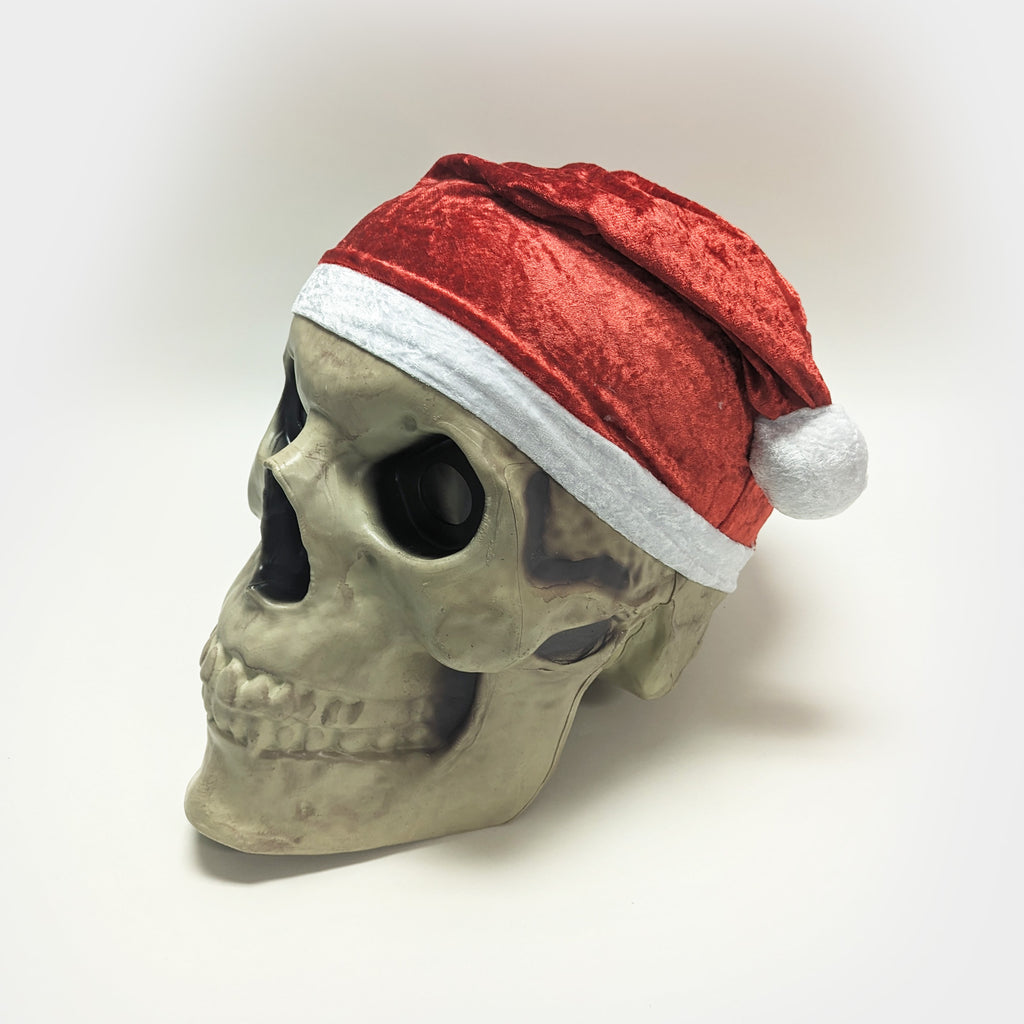 Large Red Skeleton Santa Hat 12 foot Home Depot Skull