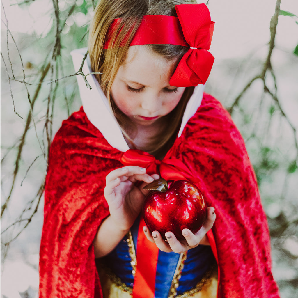 snow white princess costume halloween red cloak white collar satin ribbon tie velour