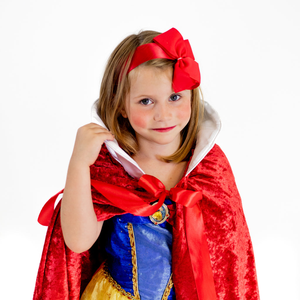 snow white princess costume halloween red cloak white collar satin ribbon tie velour