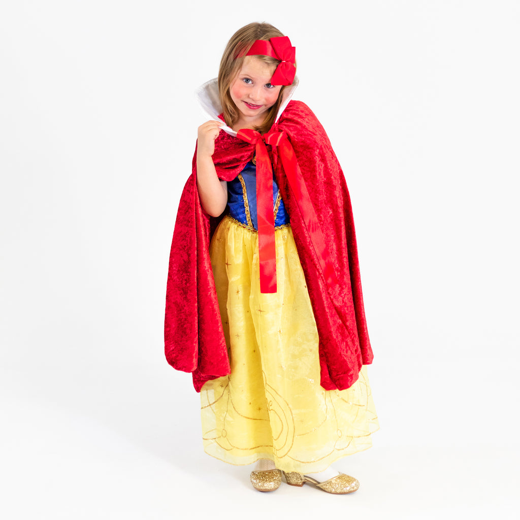 snow white princess costume halloween red cloak white collar satin ribbon tie velour