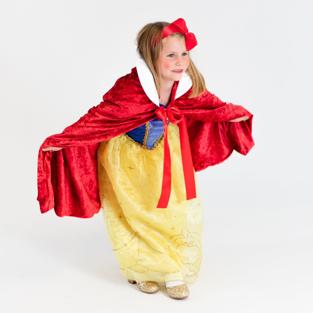 snow white princess costume halloween red cloak white collar satin ribbon tie velour