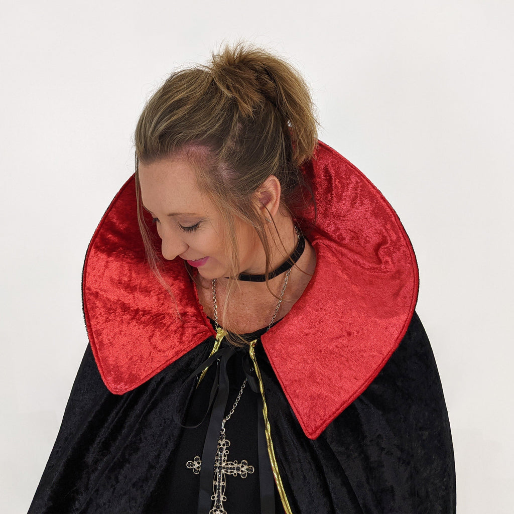 vampire dracula cloak magician black red collar cosplay halloween costume cape