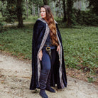 Faux Fox Fur Hooded Cloak - Black Cloak with Pewter Fur | Medieval, Barbarian, Viking, Renaissance Costume Cape for Cosplay and LARP