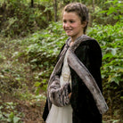 Faux Fox Fur Hooded Cloak - Black Cloak with Pewter Fur | Medieval, Barbarian, Viking, Renaissance Costume Cape for Cosplay and LARP
